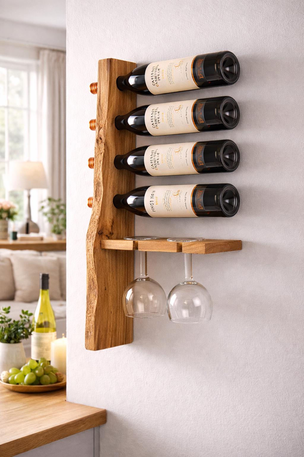 Modern Wall Mounted Wine Rack with Glass Holder | Space Saving Design