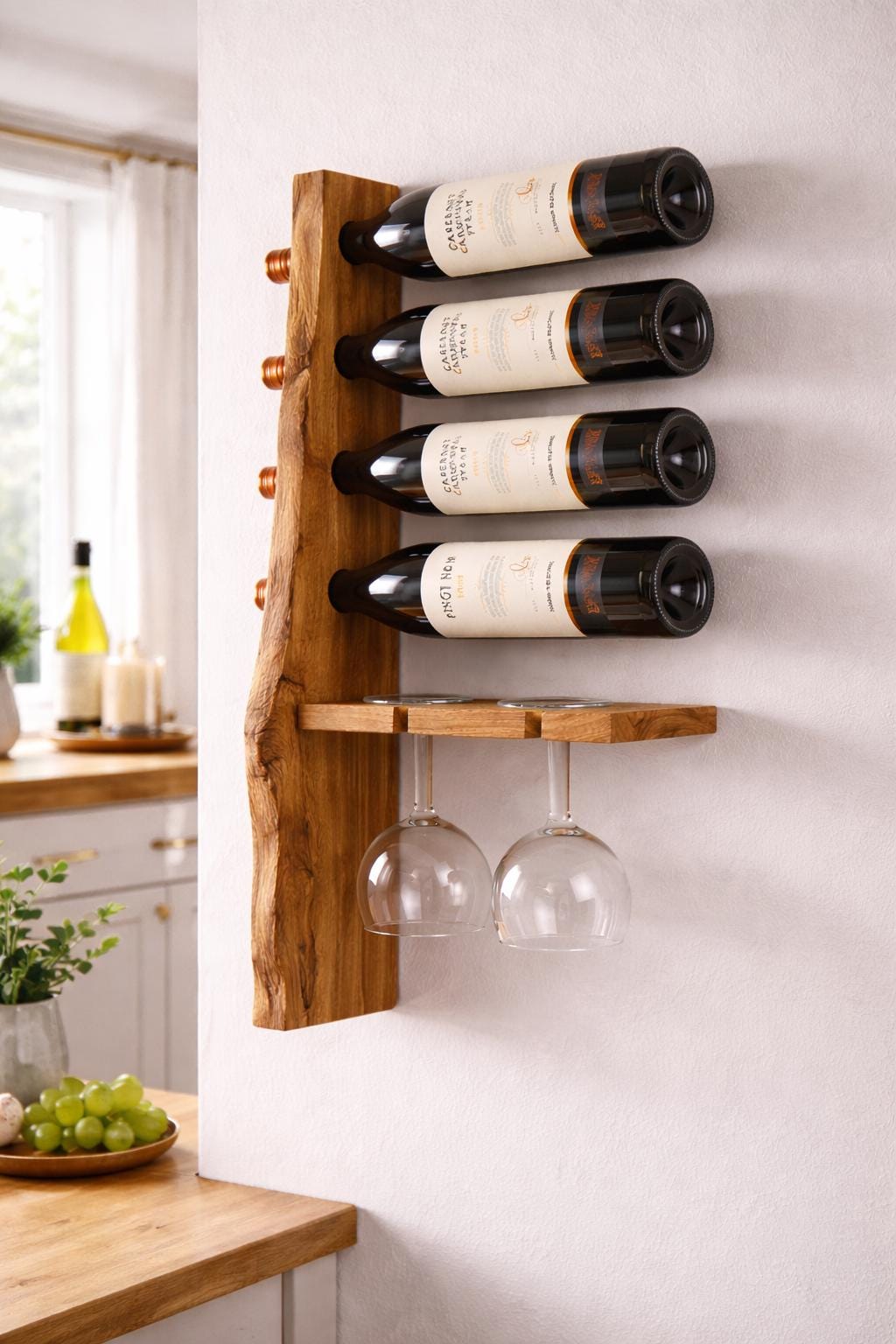 Modern Wall Mounted Wine Rack with Glass Holder | Space Saving Design