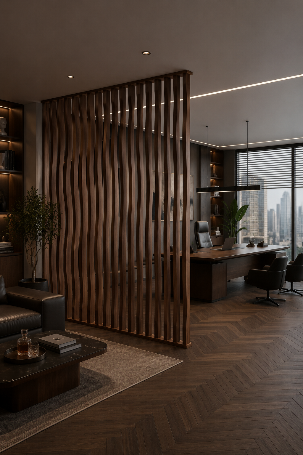 Executive Office Walnut Slat Divider