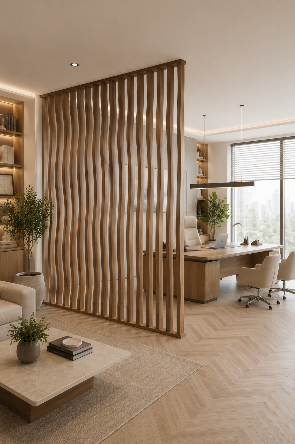 Executive Office Walnut Slat Divider