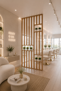 Solid Walnut Slat Room Divider with Shelves