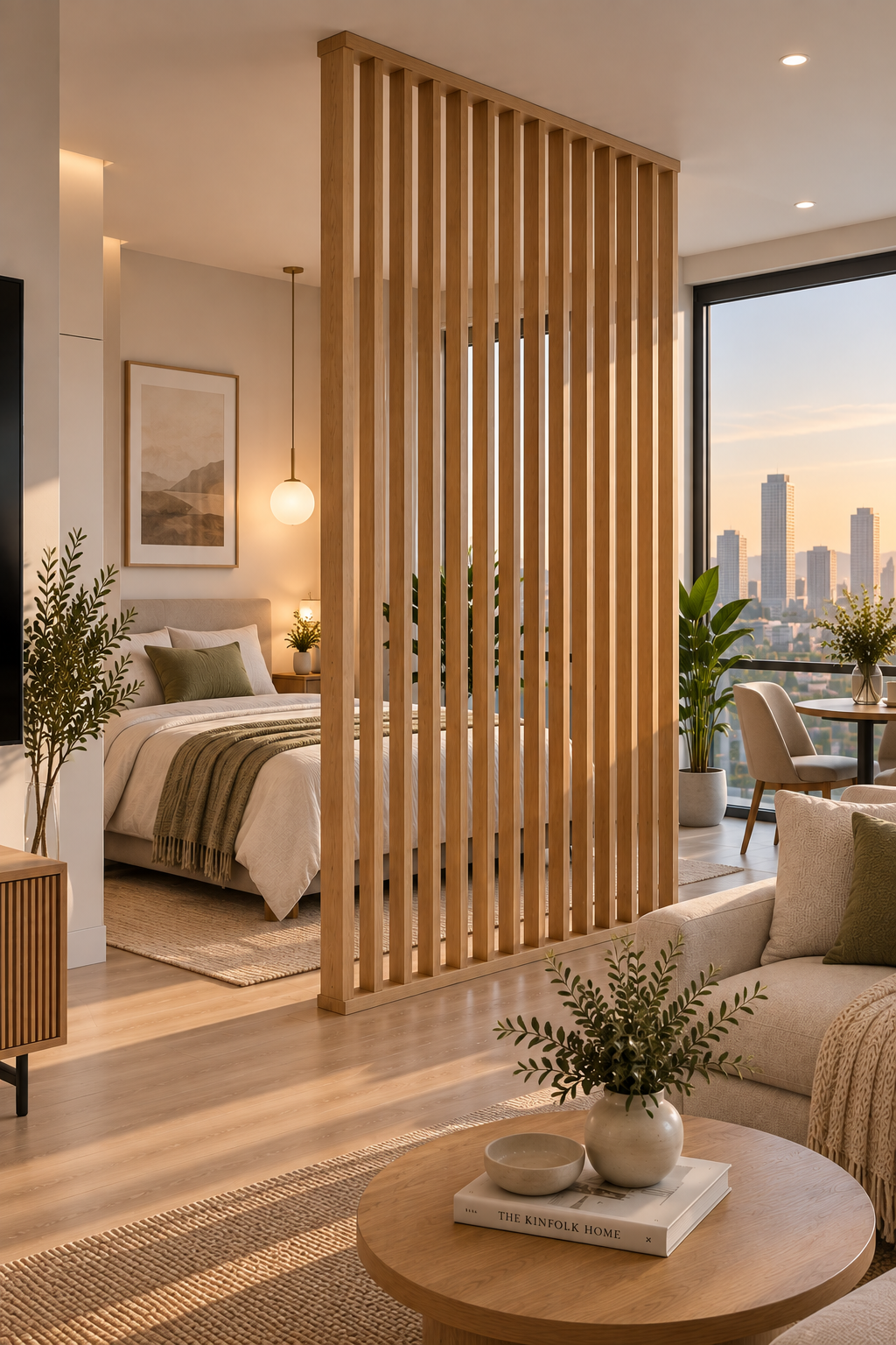 Apartment Room Divider – Floor-to-Ceiling Wood Slats