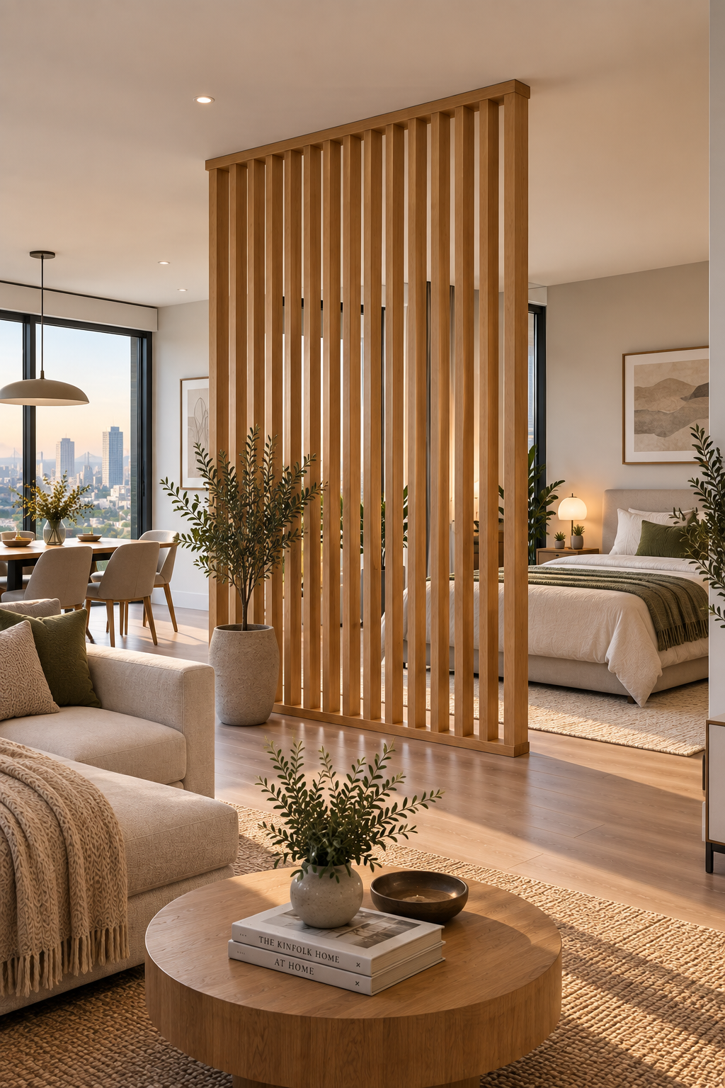 Open Concept Room Divider – Floor-to-Ceiling Wood Slats