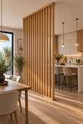 Kitchen Partition Wall – Floor-to-Ceiling Wood Slats