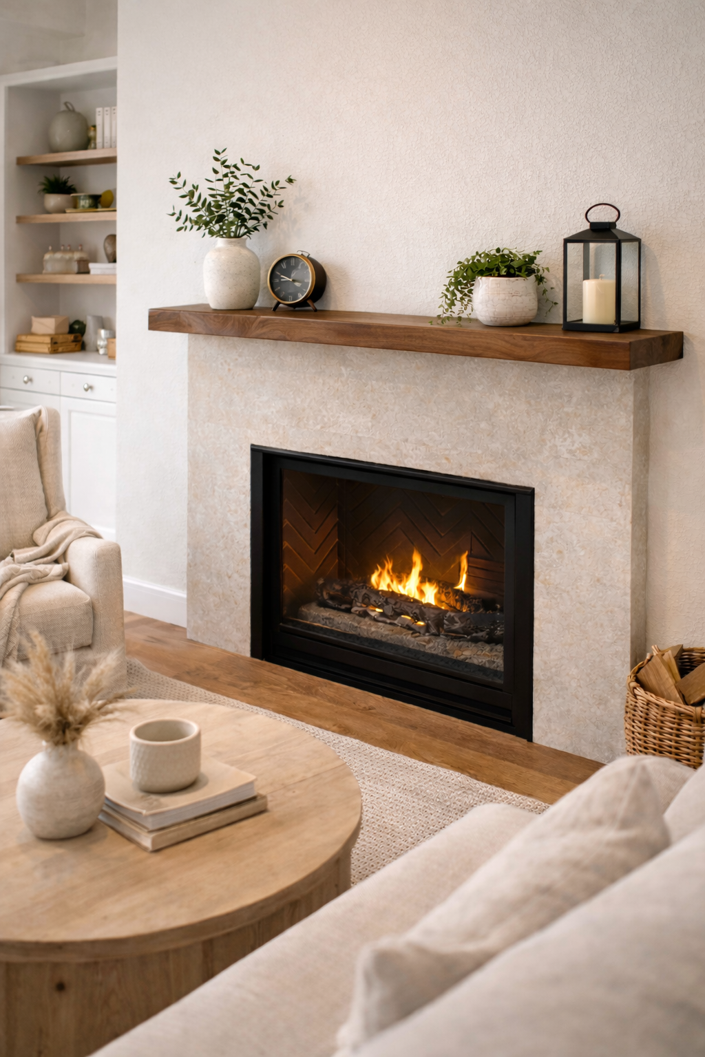 Solid wood walnut fireplace mantel shelf handcrafted in California