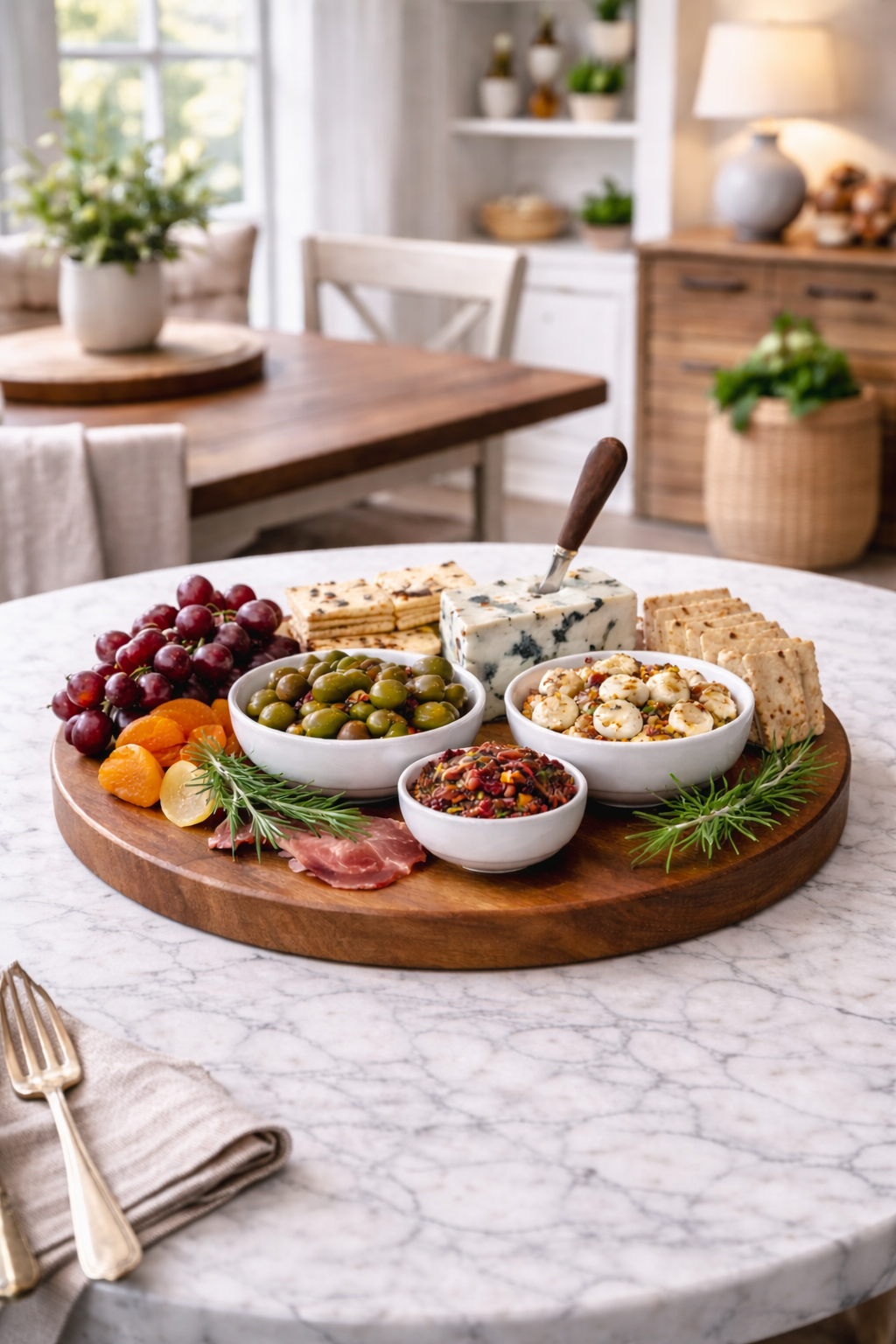 handmade wooden lazy susan charcuterie serving tray round wood turntable dining table decor