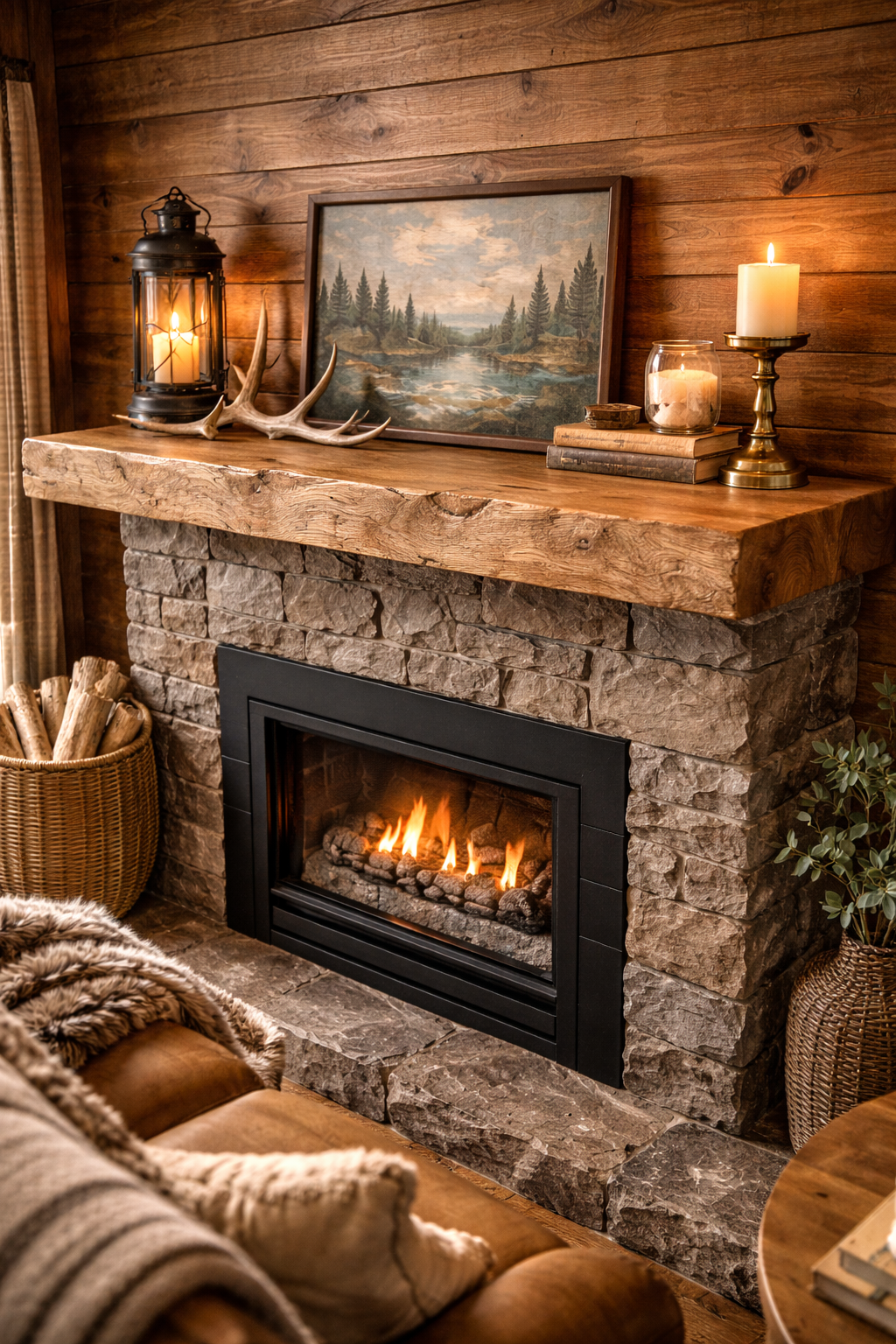 close-up of oak mantel shelf showing natural grain and edge detail