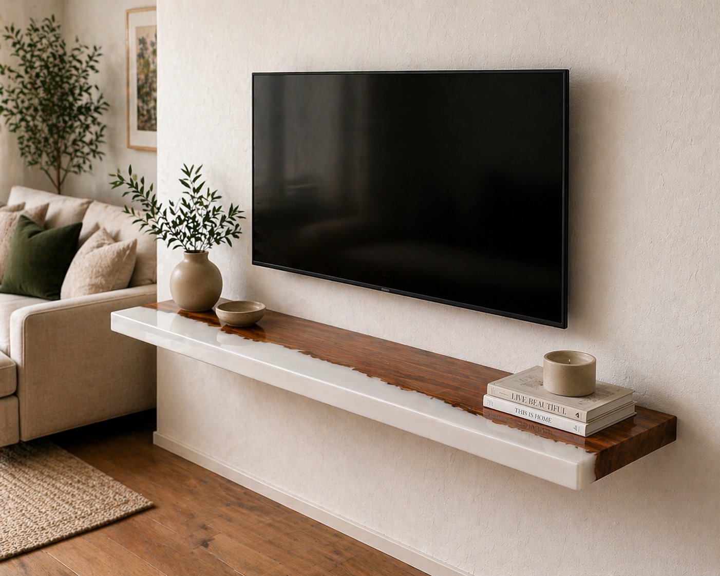 epoxy floating shelf wood resin wall shelf modern tv wall decor