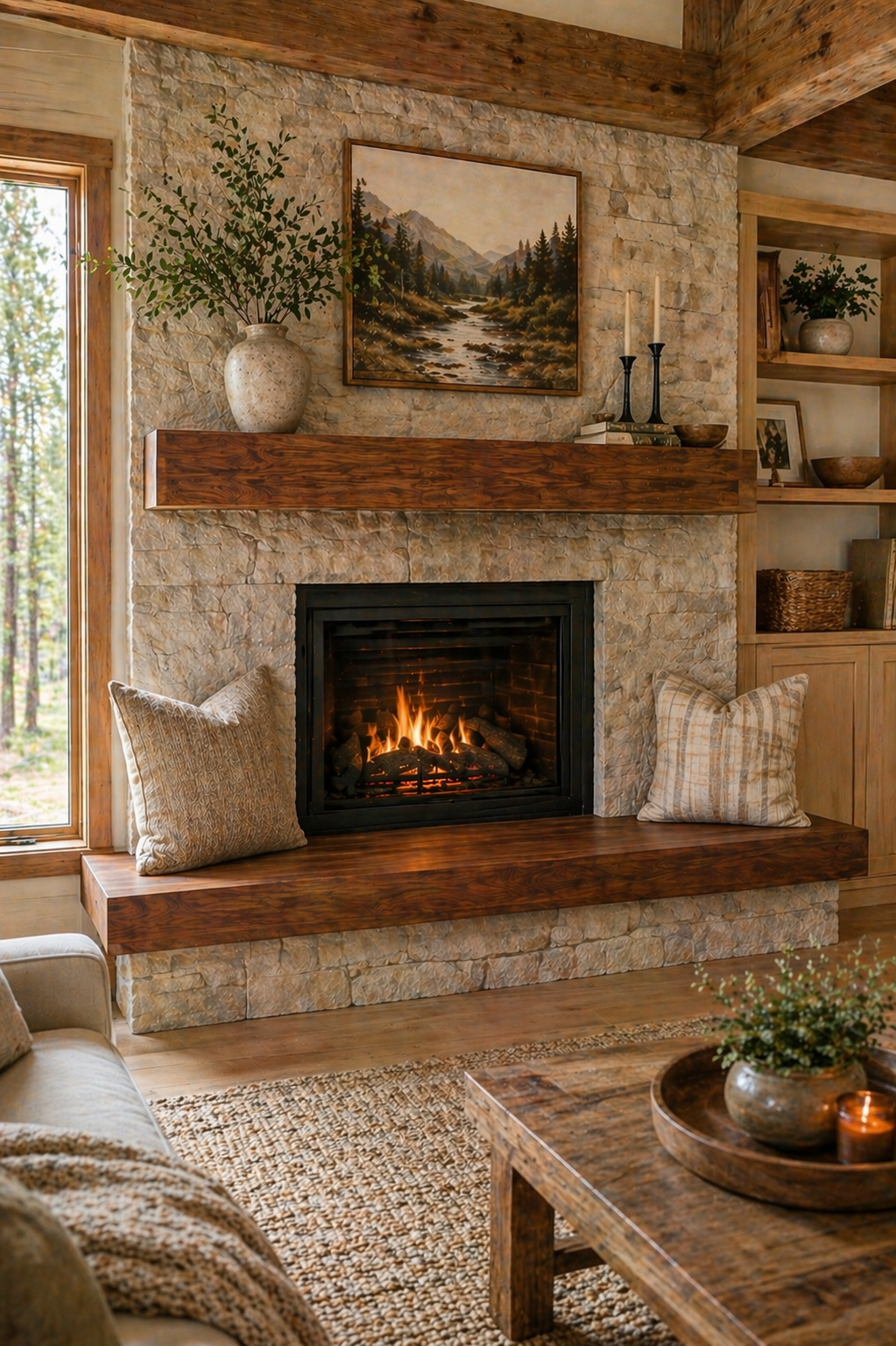 fireplace bench seating with shelves built in wall design wood bench