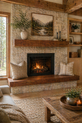 modern fireplace platform bench integrated into feature wall