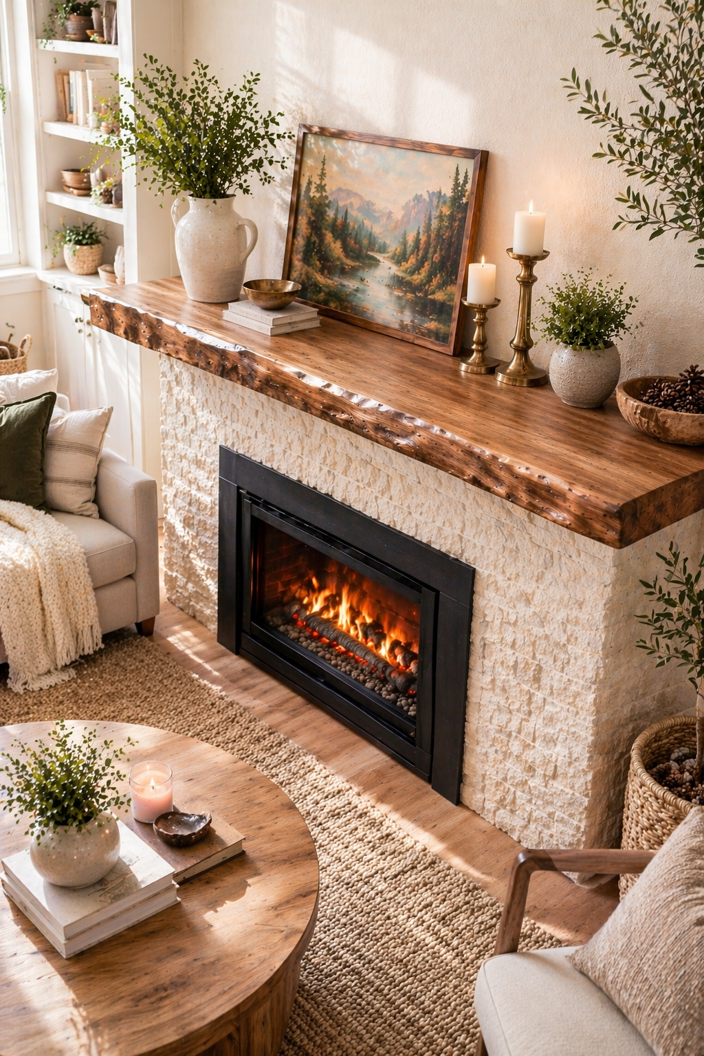 floating wood mantel shelf live edge alder custom fireplace beam