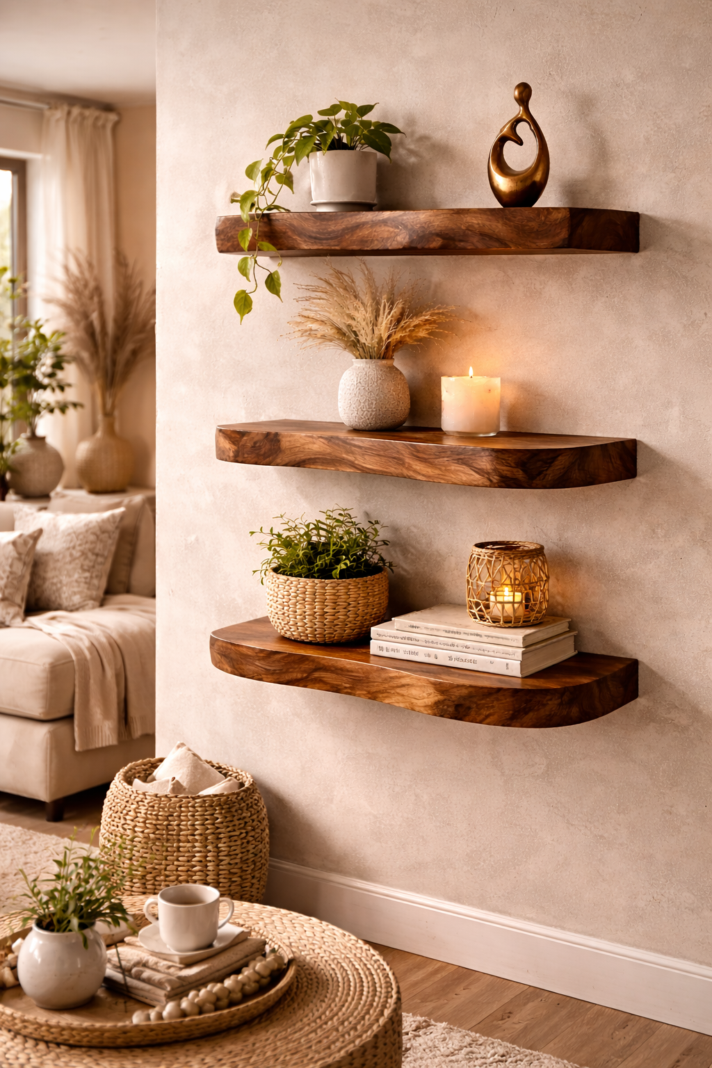 floating wood shelves wall decor rustic wooden shelves living room