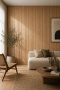 light oak wall panels minimalist living room