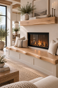 Live edge white oak fireplace bench with smooth sanded natural edge