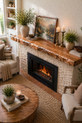 live edge alder mantel walnut stained floating fireplace shelf wood beam