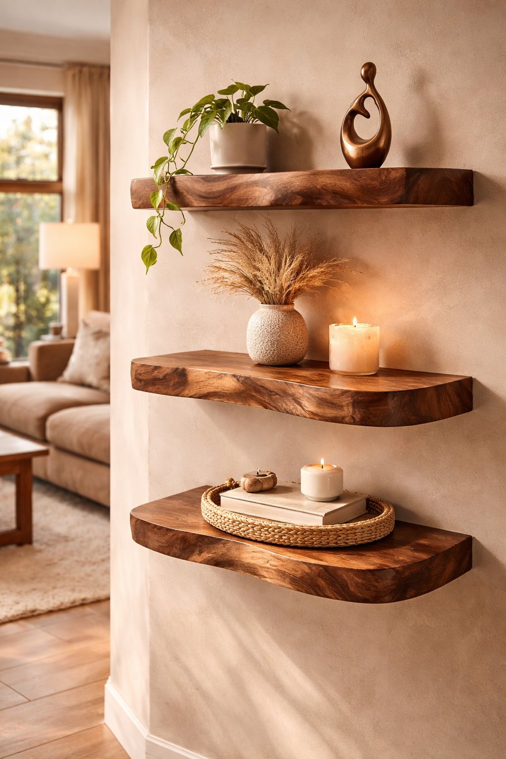 minimalist floating shelves natural wood wall display decor