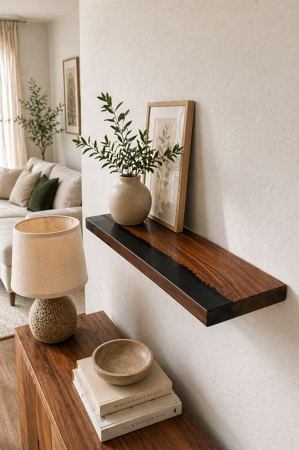 modern epoxy shelf wood resin floating shelf minimalist decor
