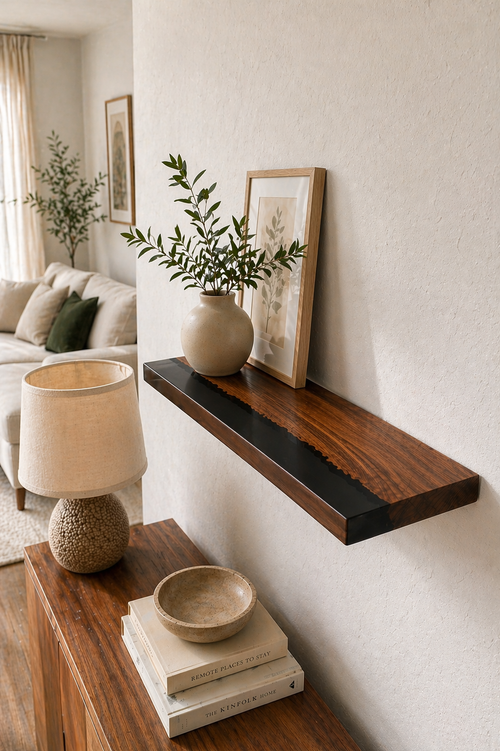 modern epoxy shelf wood resin floating shelf minimalist decor