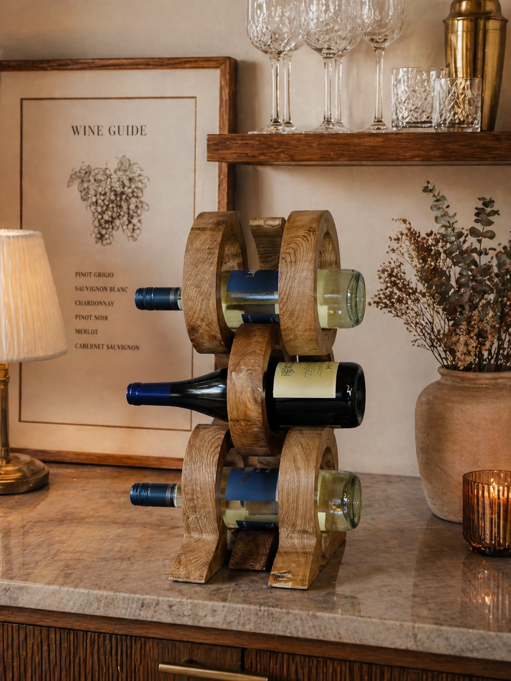 modern wine rack wood 3 bottle countertop wine storage minimalist