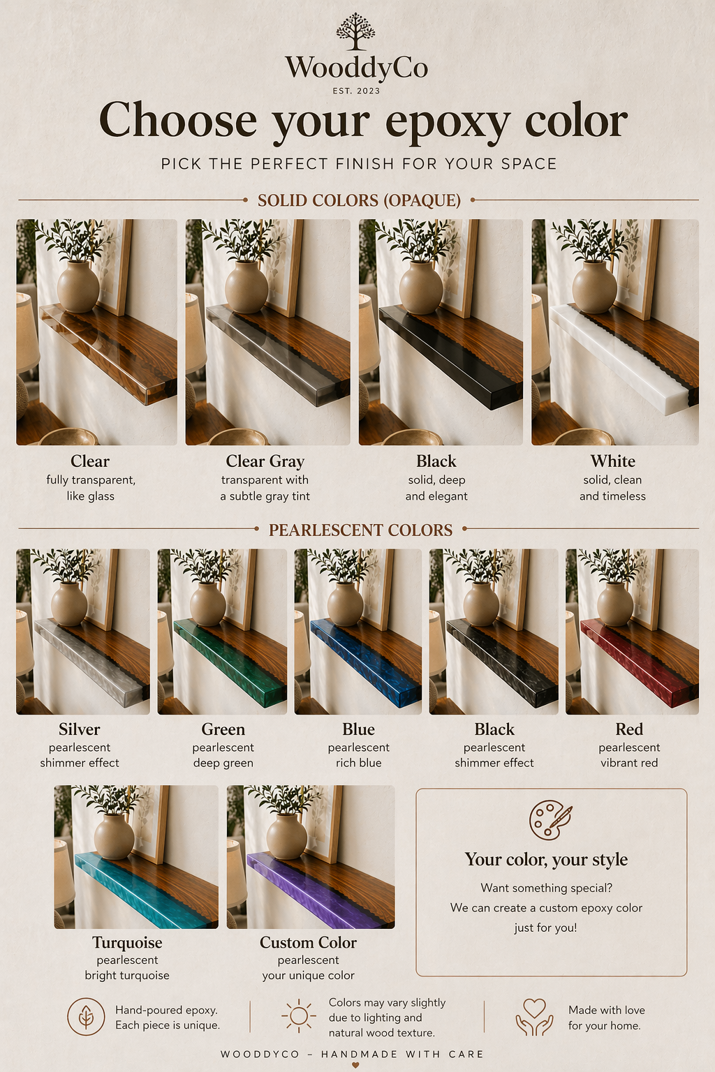 oak walnut epoxy shelf comparison wood resin floating shelf