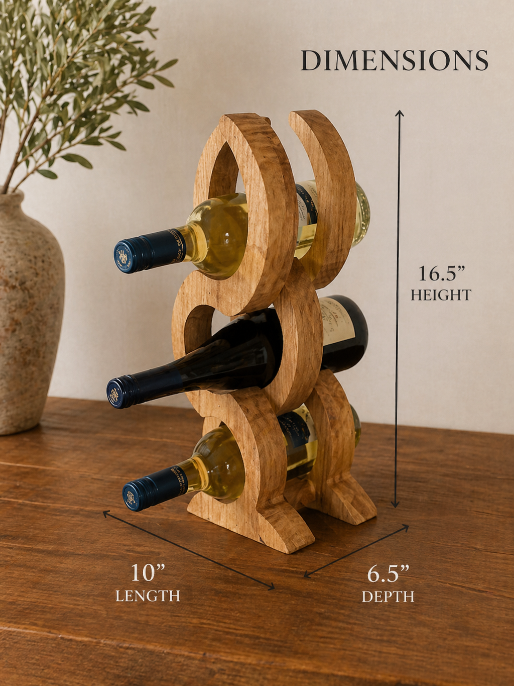 oak wine holder tabletop 3 bottle wooden wine rack home bar decor