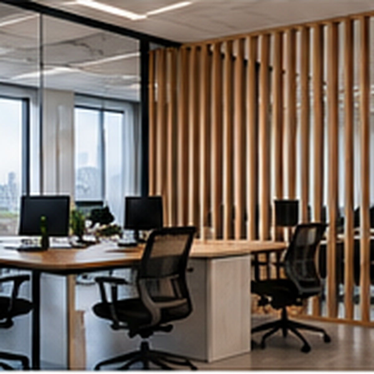 Office privacy wood slat divider