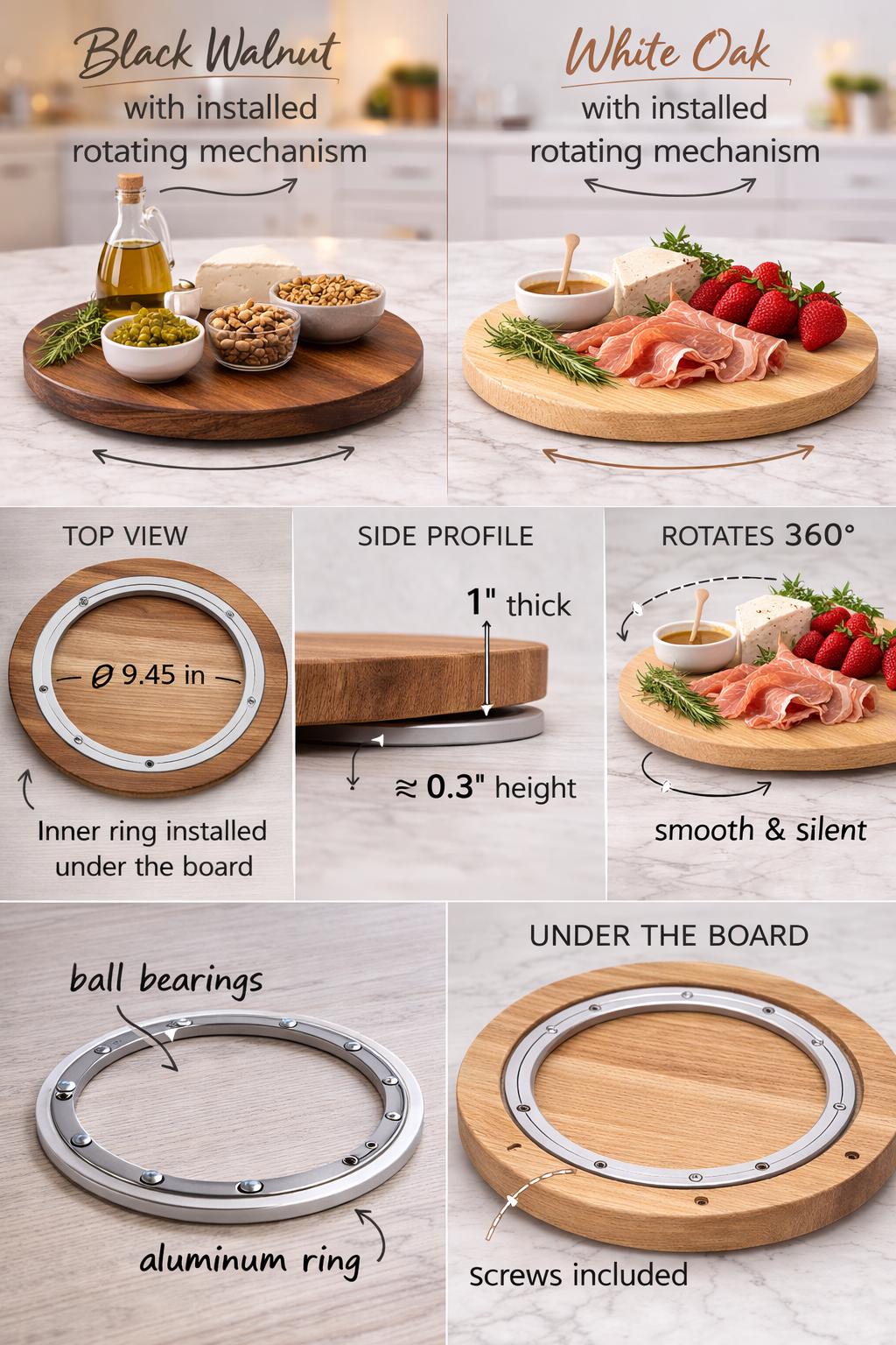 walnut lazy susan wooden rotating serving tray for dining table