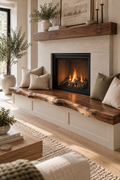 Rustic walnut hearth bench for fireplace seating