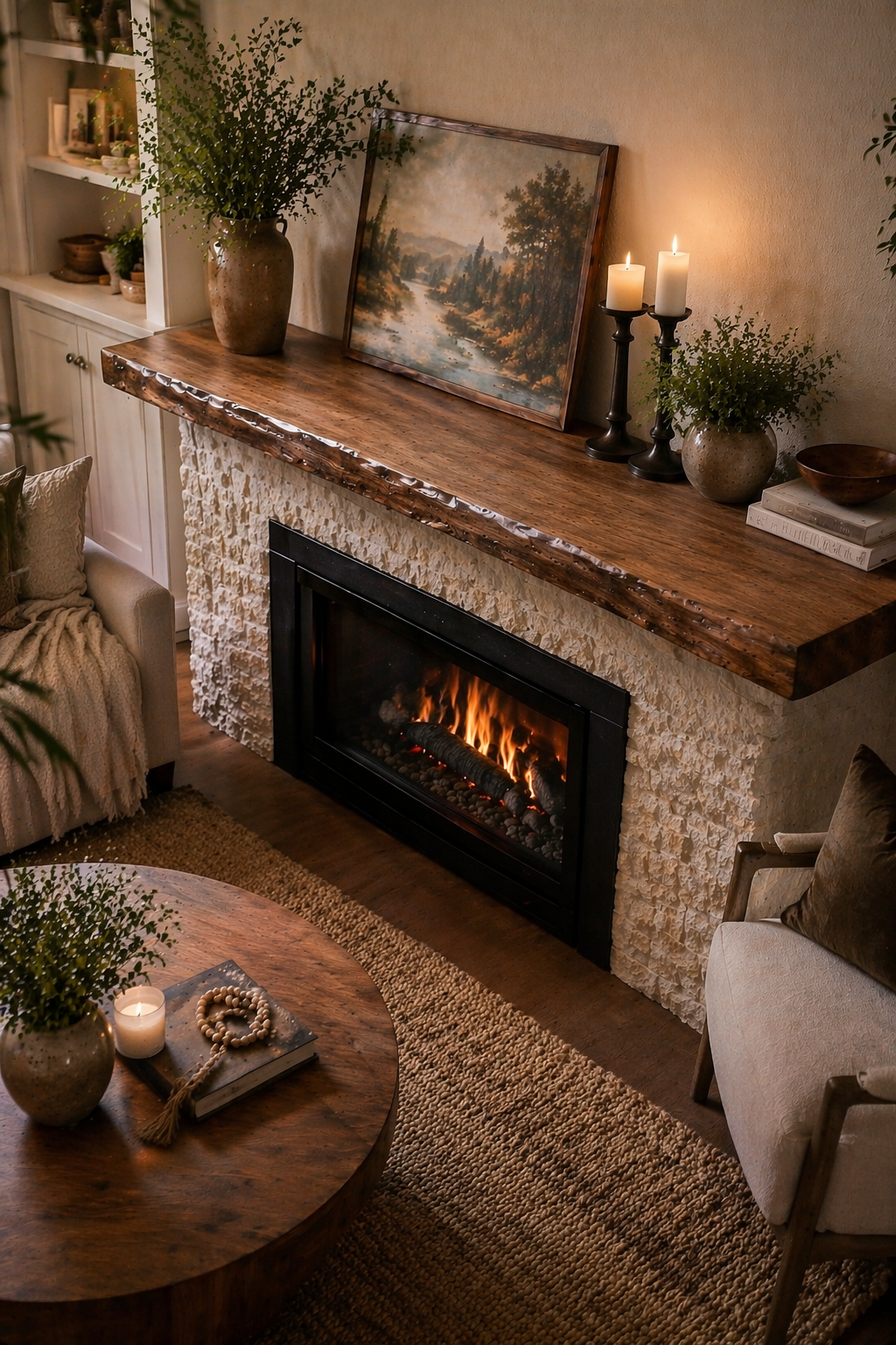 rustic modern fireplace mantel alder wood live edge floating shelf