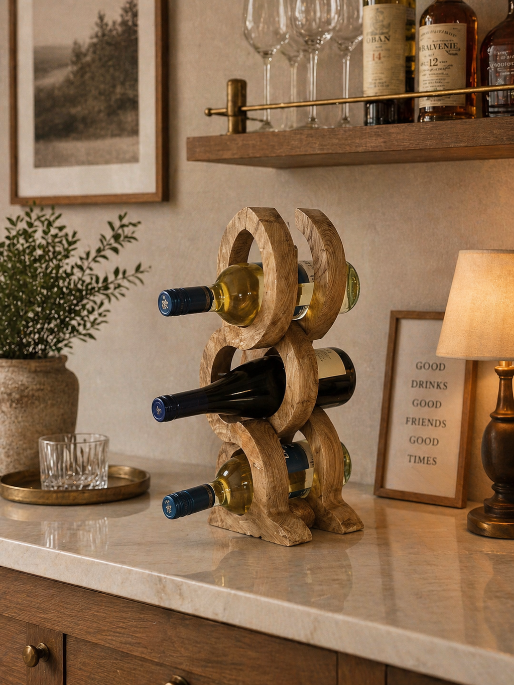small wine rack oak wood tabletop wine holder kitchen decor