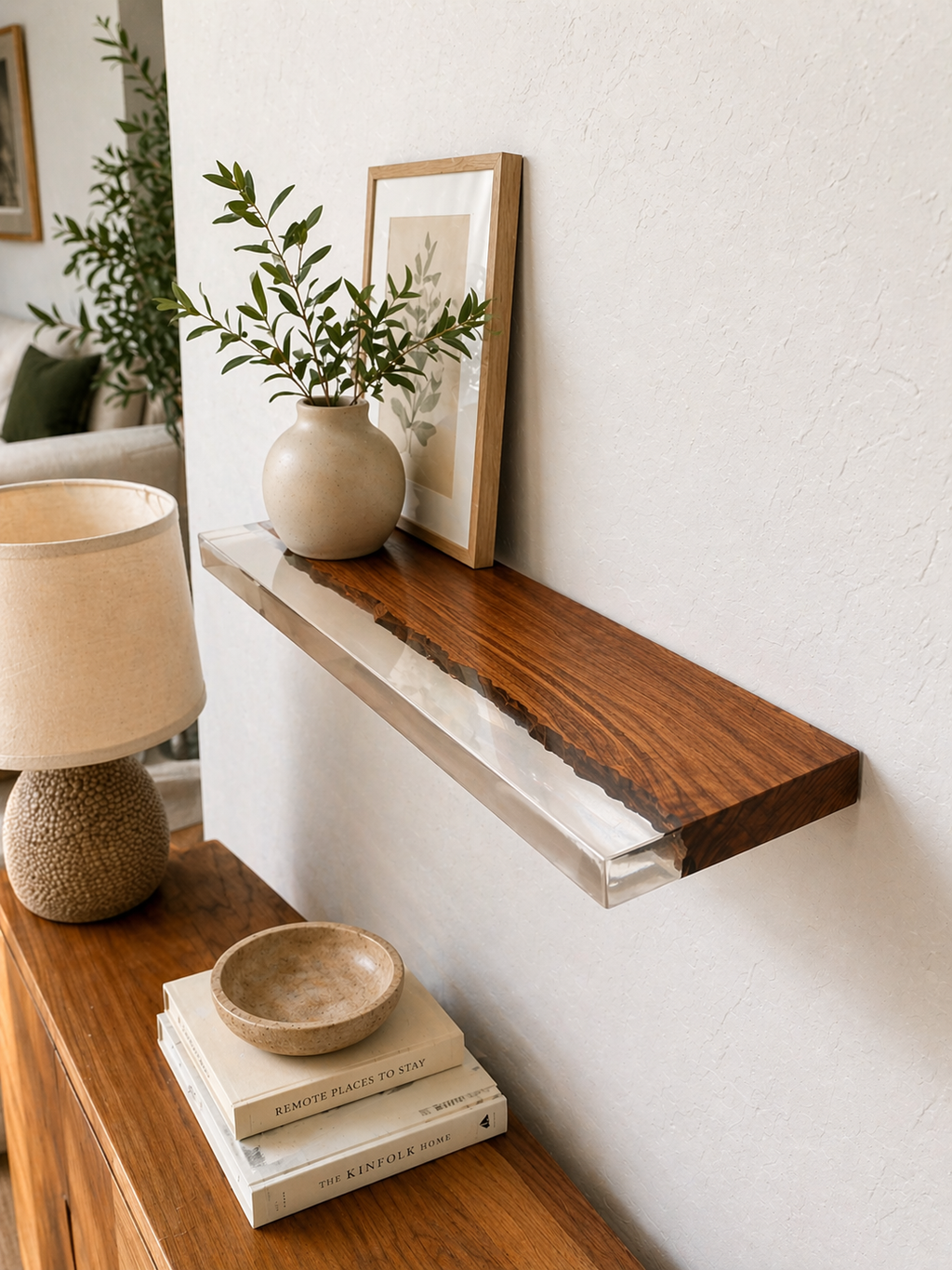 walnut epoxy shelf floating wall shelf modern home decor