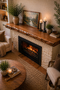 walnut stained alder mantel shelf organic edge floating wood design
