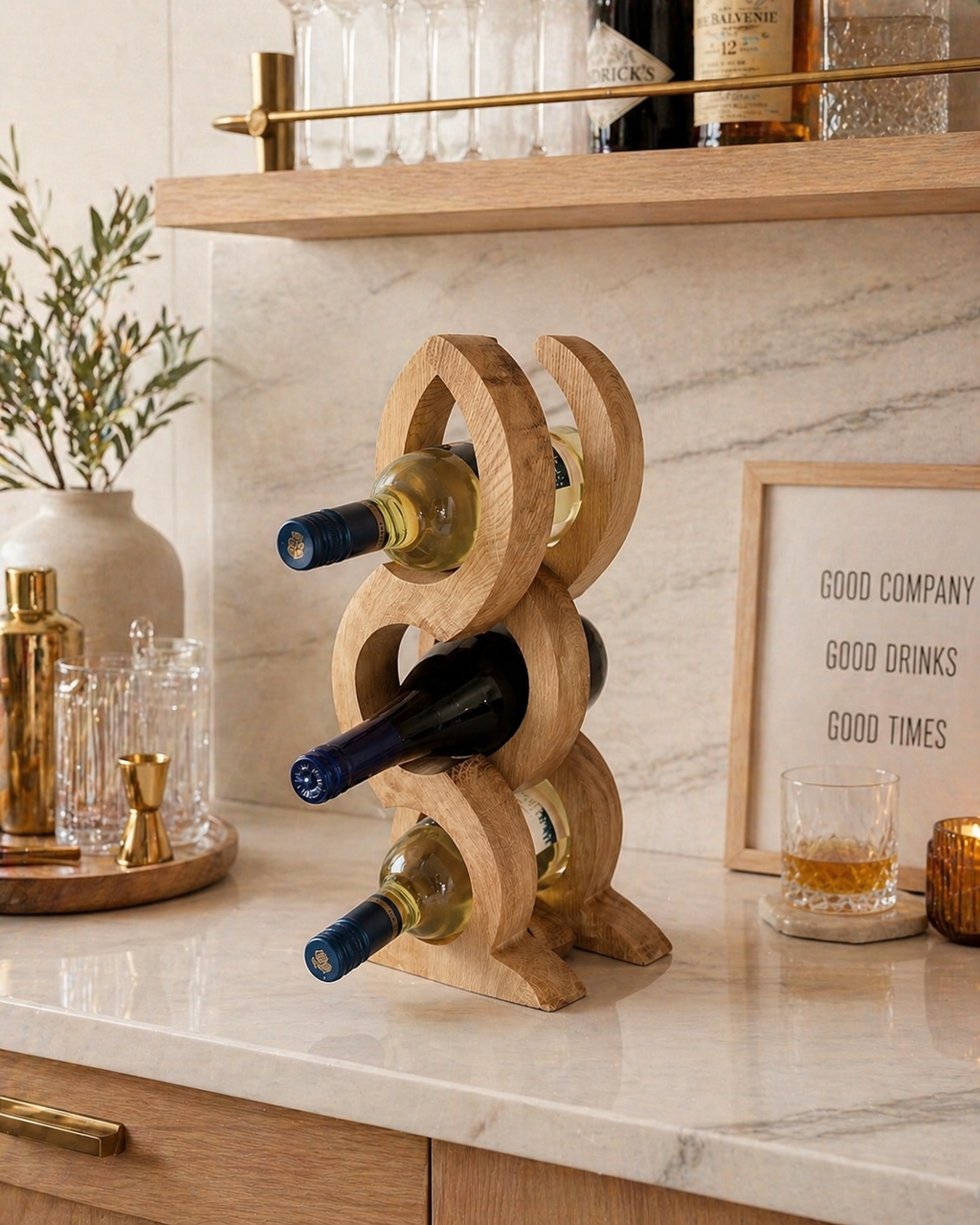 wood wine holder close up oak grain handmade wine rack detail