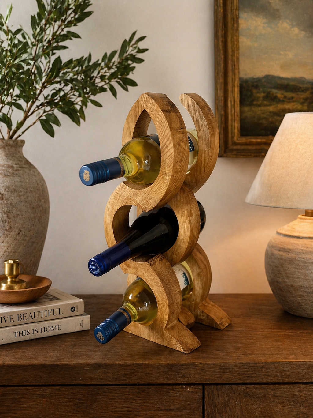 wood wine rack countertop 3 bottle oak wine holder modern design